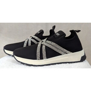 DKNY girls sz 2 Danni Criss Cross Sneakers pull on black sequins HB